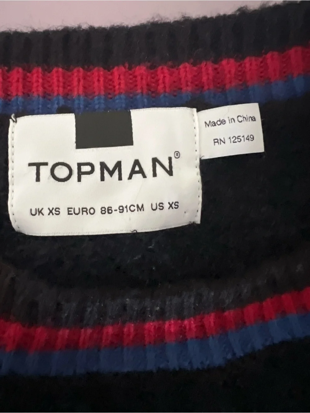 Topman Men's Black & Blue Fuzzy Plaid Crewneck Sweater Streetwear Size XS 0207